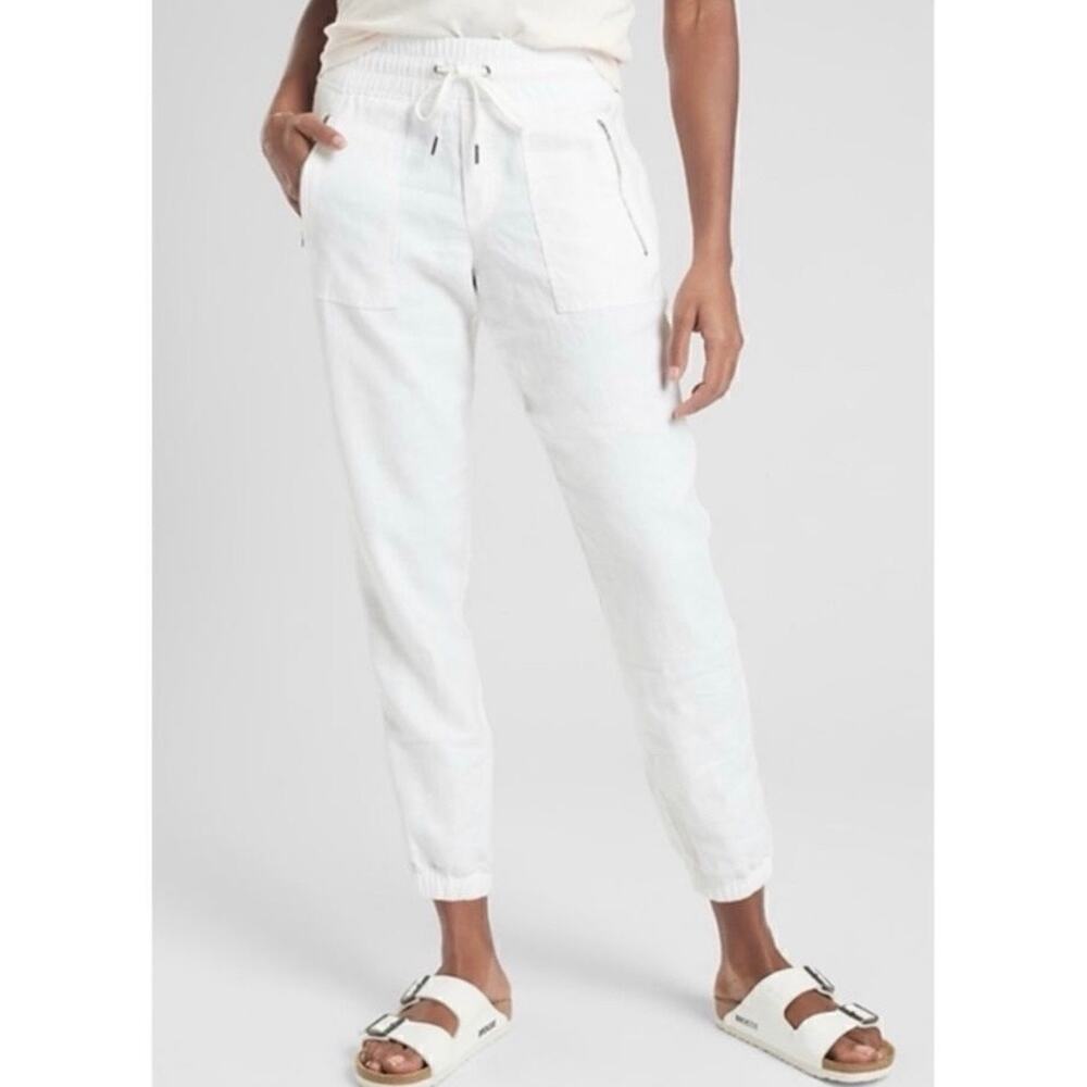 Athleta Women's Cabo Linen Jogger Pant Size 4 White Drawstring